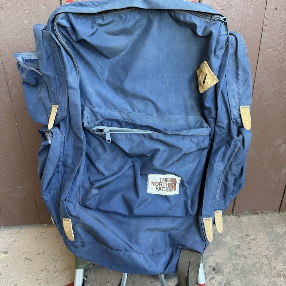 Vintage 70s The North Face Brown Label External Frame Backpack Blue Gorpcore
